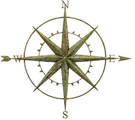 F&G Supplies 94cm Verdigris Metal Compass Wall Art Plaque - A Lovely Addition to Your Garden or Interior
