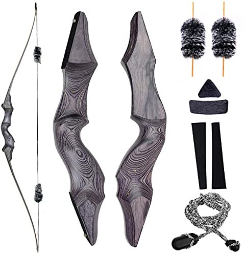 Obert 60 Zoll Bogenschießen Takedown Langbogen 25-60lbs Rechte Hand Jagdbogen Sportbogen Traditionell Holzbogen für Erwachsene (50lbs)