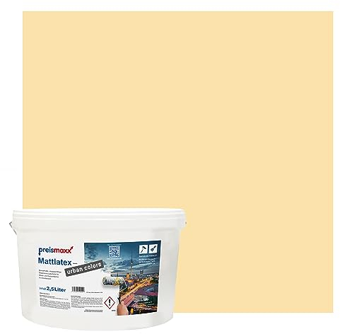 Preismaxx Mattlatex Farbe für Innen urban colors, bunte Wandfarbe Latexfarbe matt, gelb, sandgelb, sand yellow 2,5L