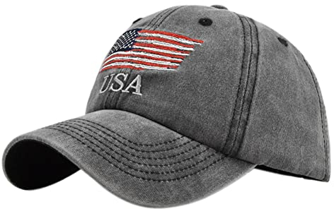YULOONG Vintage Baseball Cap Stickerei USA Flagge Washed Denim Trucker Cap 100% Baumwolle Sonnenhut für Männer Frauen Einstellbar Schwarz