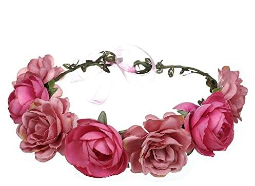 YSTrillion Boho Blumenkrone,Blumen Stirnband Haarband,Blumenkranz Krone Stirnband,Frauen Mädchen Braut Rosen Blumen(Rosa)