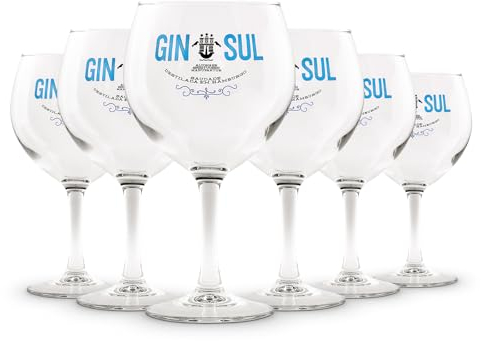 Gin Sul Gingläser 6er-Set - Gin-Tonic-Ballon-Gläser mit Aufdruck - Hochwertige, spülmaschinenfeste, bauchige Copa-Gläser für Drinks, Aperitifs, Cocktails - 19,5 x 10,9 cm - 620 ml