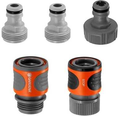 Gardena 36004 18270-81 Lot de 5 raccords rapides pour tuyau d'arrosage Orange, noir, gris