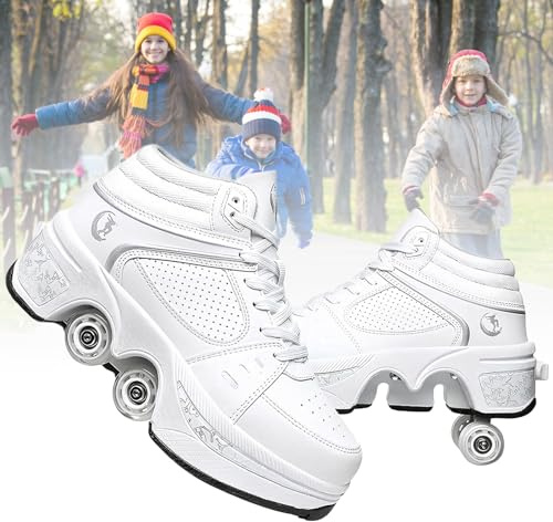 TOME. SKATES Scarpe con Rotelle per bambine, Pattini a Rotelle per bambini e Sneakers 2 in 1, Pattini a 4 Ruote deformati per bambino come regali di Natale e compleanno (B, EU-35)