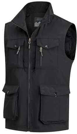 MeiLayM Herren Outdoor Weste mit Vielen Taschen Schnelltrocknende Freizeitweste Leicht Anglerweste Sommer Atmungsaktiv Ärmellose Jacke Sport Multifunktionsweste Camping Fotografie Weste Schwarz,4XL