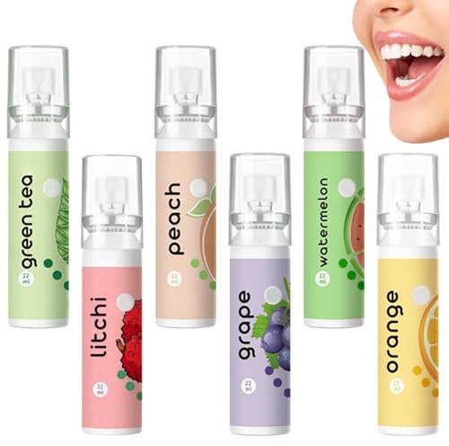 6 Stück Mundspray mit Fruchtgeschmack, Mundspray Gegen Mundgeruch,Tragbar erfrischendes Mundspray,Reduzieren Sie Mundtrockenheit und Halten Sie Den Atem Frisch (22ml)