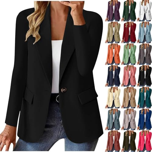 Générique Blazer Femme Chic et Elegant Veste Blazer Couleur Unie Bouton Grandes Tailles Manches Longues Classique Bureau Travail Soirées Décontractées Tailleur Femme Slim Fit Revers Veste Manteau