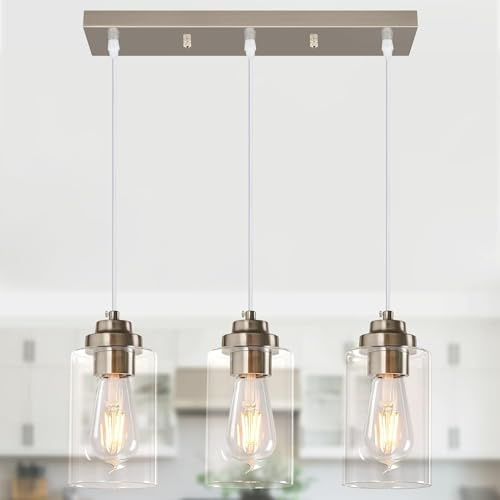 Moderna illuminazione angolare isola industria lampada a pendole seme vetro lampada a soffitto nichel sabbia casa di campagna illuminazione per cucina isola corridoio Schlafzimmer bar pranzo (3-luce)