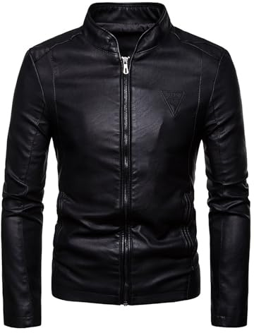 Chaquetas de cuero para hombre cuello alto – Chaqueta bomber de piel clásica con cremallera chaqueta de moto vintage chaqueta de motorista ligera chaqueta bomber Slim Fit chaqueta funcional Chaquetas