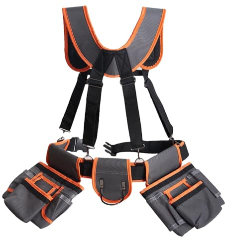 Cintura Porta Utensili, Cintura Multifunzione, Borse da Lavoro Regolabili con Bretelle e 19 Tasche per Cantieri Manutenzione Esterna Progetti Fai da Te Installazioni Elettriche