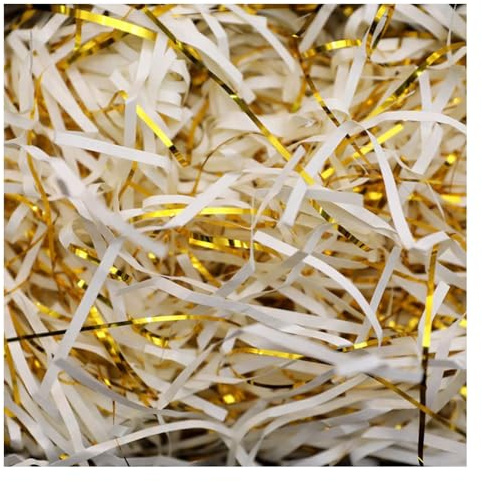 Strimlat silkespapper, 2-färgsfyllningsmaterial Presentband med guldtrådar strimlat papper(White,500g)