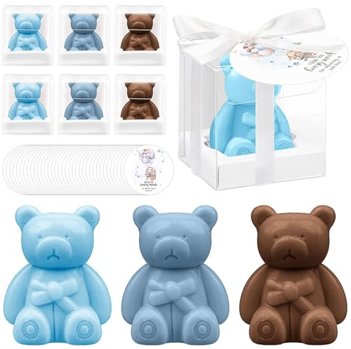 36 Pièces Cadeau Invité Baby Shower Garçon & Baptême – Mini Savons Ours Bleu (Fait Main) avec Boîtes et Cartes de Remerciement – Souvenir Original et Mignon pour Fête de Naissance, Gender Reveal