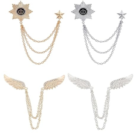 4 Piezas Broche Traje, Metal Blusa Clips, Diamantes Corona, Alfiler Clips, Alfileres De Solapa, para Mujer y Hombre, Regalo del Día del Padre, Oro, Plata