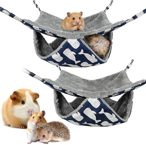 Rthynti Rat Hammock, 2 Pack Double-layer Blue Small Animal Hammocks for Cage, Soft & Warm Hanging Bed for Rats, Guinea Pigs, Ferrets, Chinchillas, Degu (27 * 27cm)