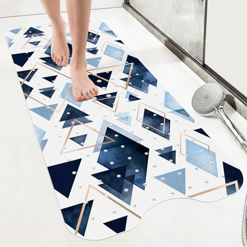 SHUCHING Alfombra de Bañera Antideslizante, Alfombra Ducha Antideslizante, Alfombrilla Bañera Baño Antimoho y Lavable a Máquina Sin BPA, Triángulos Azules