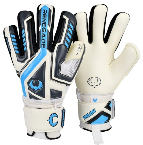 Renegade GK Talon Cryo Goalie Gloves with Pro-Tek Fingersaves | 3.5+3mm Hyper Grip & 4mm Duratek | White, Gray, Blue Goal Keeper Gloves (Size 10, Adult, Mens, Negative Cut, Level 2)