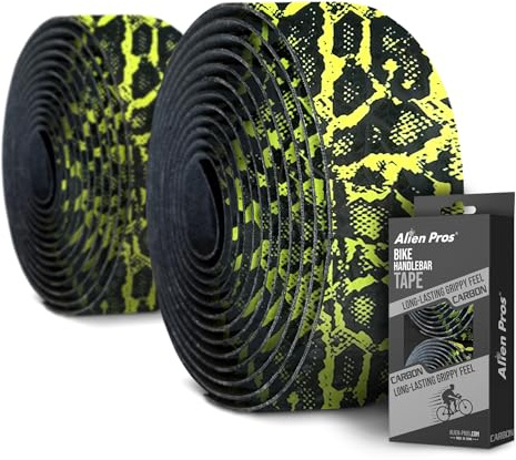 ALIEN PROS Bike Handlebar Tape Carbon Fiber (Set of 2) Black Yellow - Enhance Your Bike Grip with These Bicycle Handle bar Tape - Wrap Your Bike for an Awesome Comfortable Ride