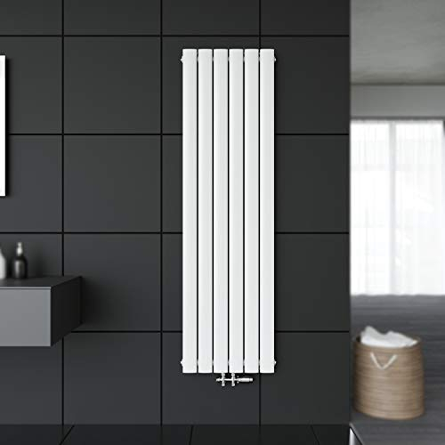 Sonni Radiateur à panneau vertical plat à double couche avec robinet et thermostat Blanc/chromé