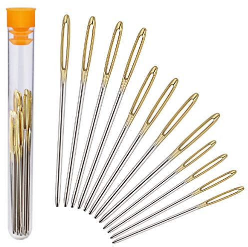 Groß Auge Stumpfe Nadel 12 Stücke Stopfnadeln Set Stahl Hand Nähnadeln mit Transparenter Flasche 3 Größen