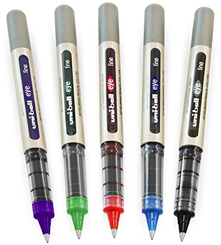 Uni-Ball Eye UB-157 Tintenroller, 0,7 mm Spitze, Schwarz, Blau, Rot, Grün, Violett, 5 Stück