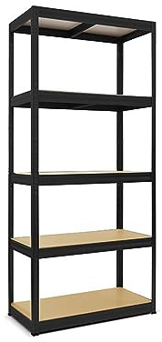 HEMMDAL Schwerlastregal Typ S+ Schwarz - 750 kg Tragkraft - HxBxT 180 x 90 x 60 cm - Steckregal mit 5 Böden - 150 kg Fachlast - Made in EU - stabiles Metallregal - Lagerregal - Werkstattregal