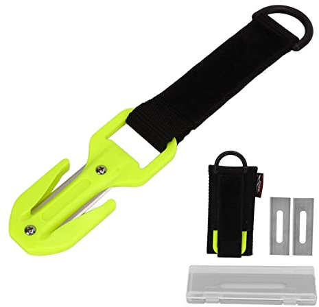 Tauch-Sicherheitsleinenschneider, Scuba Diving Line Cutter Doppelseitiger Tauchkabel-Seilschneider mit Klinge für Sicherheitsrettungs-Taucher(Fluorescein-Gelb)