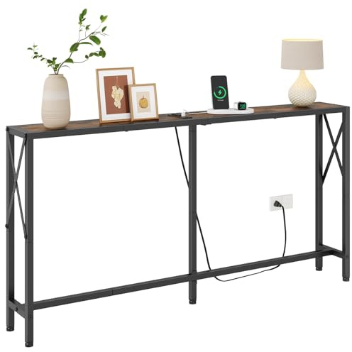 Gewudraw Narrow Console Table - 55.1 Sofa Table Behind Couch with Socket