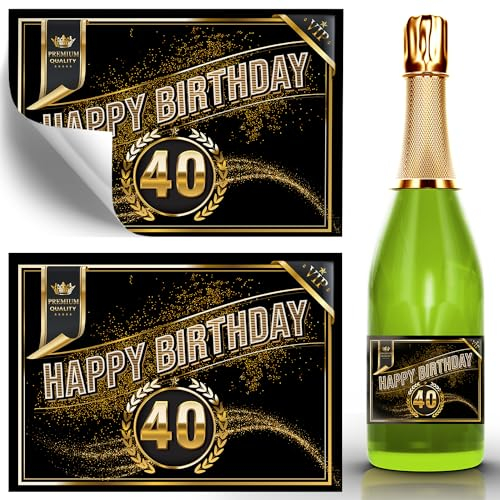 2x Geburtstags Flaschenetikett - Happy Birthday 40 Jahre - Etikett für Sektflaschen - Geburtstags-Geschenk für Frauen und Männer zum 40. Geburtstag