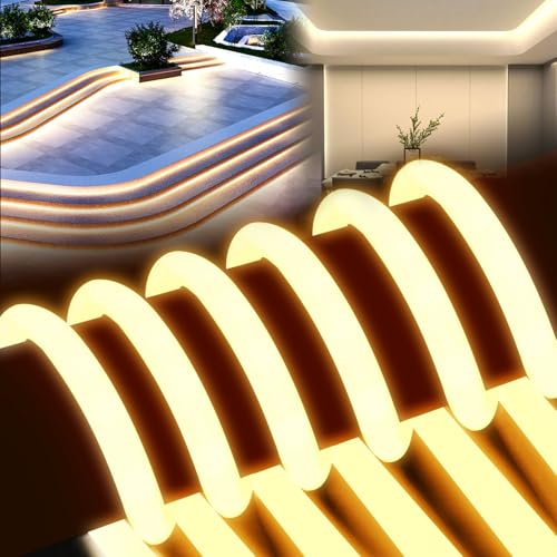 BRIMETI Striscia LED Neon 5 Metri 220V Tubo LED Flessibile 360° Rotondo Esterno Strisce LED Impermeabile IP65 Nastri LED Luminosa Corda Stringa,con Alimentatore di rete e Controller (Giallo)