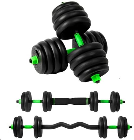 EIGFOH Pesas y Mancuernas Ajustables 10/15/20/30/40 KG Juego de Pesas 3en1 con Barra Recta y Curva, Mangos Antideslizantes, Kit Mancuernas para Gimnasio en Casa