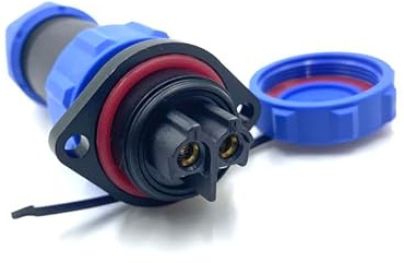 Anschlussstecker Luftfahrtstecker SP21 2 Polig, Lötfreier 2 Löcher Flansch Aviation-Stecker IP68 Wasserdichter und Staubdichter Luftfahrtstecker für Außenlampen 500V 30A (12AWG Kabel Schraub-Crimp)