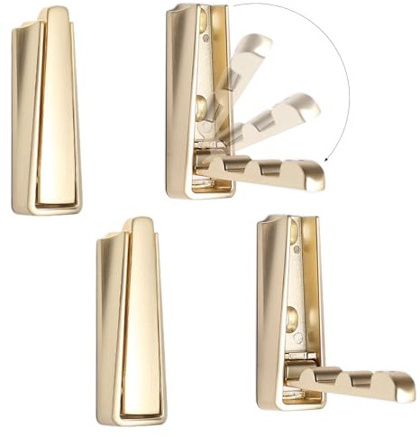 XSGTZMJ 4PCS Folding Coat Hooks, Zinc Alloy Heavy Duty Foldable Hooks Foldable Wall Hooks Coat Hooks Individual for Hanging Coat Clothes Towels Hat Keys Bags (Gold)