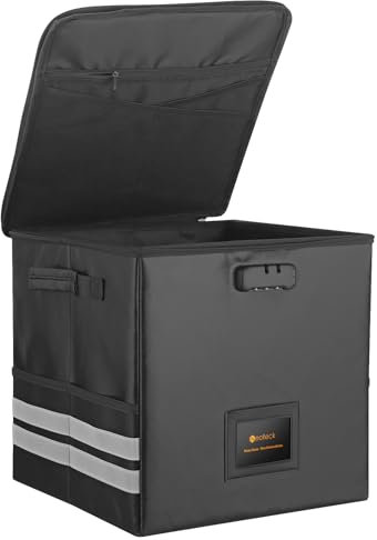 Neoteck Vinyl Record Storage 31x31x31cm Triple Layer Protection 3-Digit Combination Lock, Foldable Record Storage Mesh Pockets Reflective Strips for Home Studio Garage Setups Vinyl Enthusiasts Djs