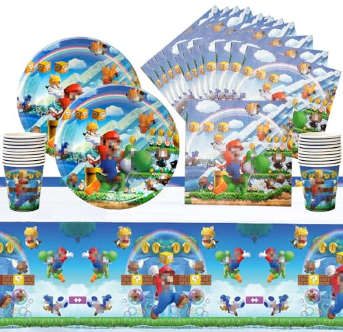 Birthday Party Decorations - 41 Pcs Table Decorations Include Paper Plates, Cups, Napkins, Table Cloth for Kids' Party