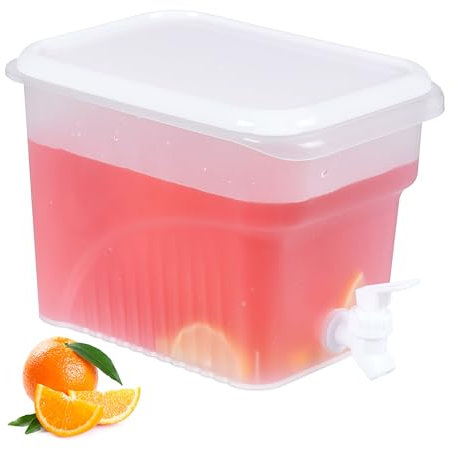 Relaxdays Getränkespender Kühlschrank, 4,8 Liter, Wasserspender mit Zapfhahn & Deckel, Kunststoff, transparent/weiß