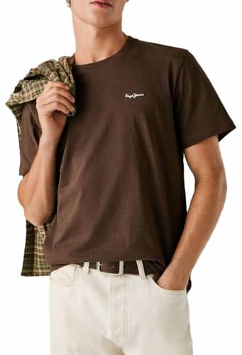 Pepe Jeans T-Shirt Connor da Uomo a Contrasto, Marrone (Marrone Scuro), M, Marrone (Marrone Scuro), M