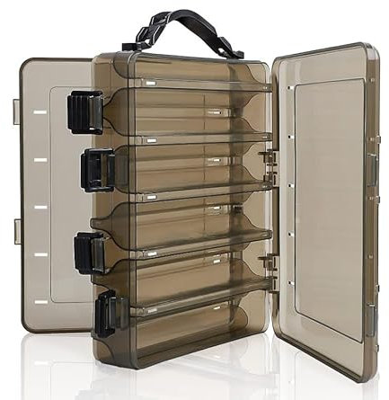 Tackle Box Angeln Klein, Transparente Kunststoff Angelbox, 20x17x4,7 cm, Angelköder box, Köderbox Angeln Doppelseitige Aufbewahrungsbox, 10 Fächer Angelbox für Kunstköder, Wobbler Köder