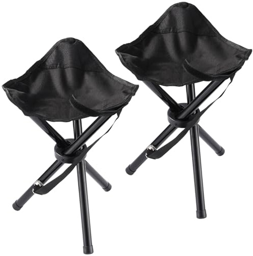 KKONHII 2PCS Portable Folding Camping Stool,Travel Outdoor Tripod Seat,Black Folding Camping Chairs for Camping Party Picnic Beach Garden Lawn Walking Hiking