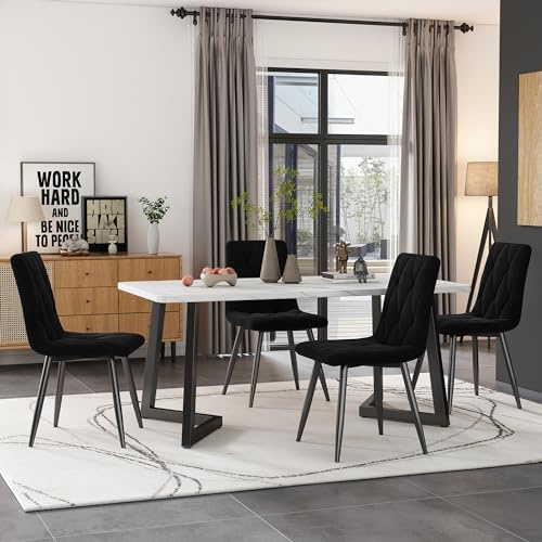 Aunvla Matgrupp, set 117 x 68 cm matbord med 4 stolar), rektangulärt matbord modernt köksbordsset, matstol svart twill sammet köksstol, svarta bordsben