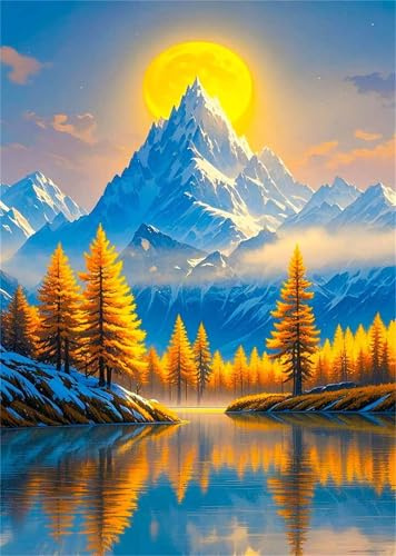 Puzzle 1314 Pieces Lune Montagne Lac, Jeux éducatif Défi Jouets Puzzles Classiques, Parfaitement Emboîtable Lettres au Dos, pour Vous Faciliter Le Travail pour Hommes Femmes Plus âgés 75 x 50 cm