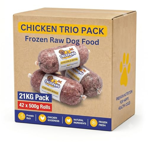 Truepaws Raw Foods TRIO PACK – 21kg Frozen BARF Diet – 42 x 500g Portion Chubs – Natural Chicken, Tripe & Offal Blend – High Protein Raw Meal for Dogs – Grain-Free