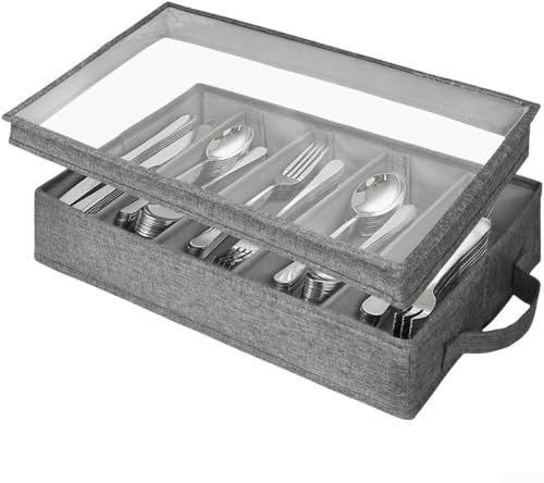 Tidgel Flatware Utensil Storage Case,cutlery storage box with lid,Silverware Box With Dividers,for Organizing Utensils, Cutlery, Flatware