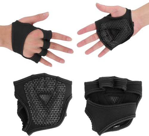 JYYWTSI Gants de Musculation Mitaines Anti Ampoules, Grip Pads Antidérapants en Silicone, Gants Fitness Demi Doigts pour Haltérophilie, Musculation, Tractions, Cross Training, Noir L 1 Paire