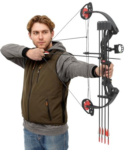 Fyssnn Jugend Compoundbogen Set Rechtshänder | 16-29 lbs einstellbar | Pfeil und Bogen Set für Jugendliche | Sportbogen für Training & Zielscheiben (Schwarz)