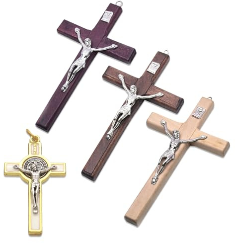 WYRGQIQN Set da 4 Croci, Croci in Legno con Effigie di Gesù, Ideali per Decorazione Religiosa, Battesimo, Natale e Regali Spirituali