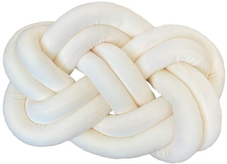 YB-FCJKPA Almohada Hecha a Mano con Nudos de Anillo, Cojín Modernas Decorativas Anudadas de 45x35cm, Decoración de Cama Futón de Color Sólido (White)