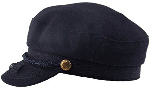 Epoch hats Men's Greek Fisherman Sailor Fiddler Winter Wool Driver Hat Flat Cap (L/XL, Navy)