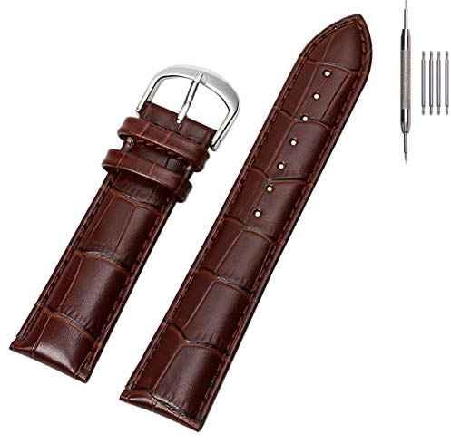 EACHE 18mm Watch Straps for Men Women, Croco Design Brown Leather Watch Strap Replacement with Silver Buckle