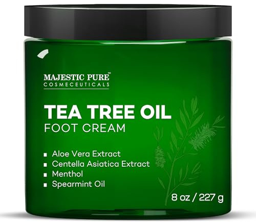 Majestic Pure Tea Tree Oil Foot Cream, Warming Cream - Calluses, Dry Cracked Feet, Hands, Heels, Elbow, Nails, and Knees - Softens & Moisturizes Skin - 8 oz