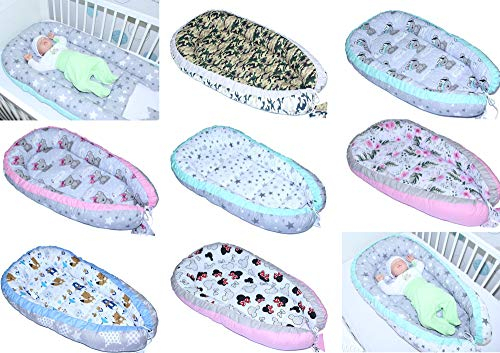PRIMAWELA® Baby Nestchen Kokon Kuschelnest Reisebett 2-seitig 100% Baumwolle (Star blau + Sterne auf Blau)